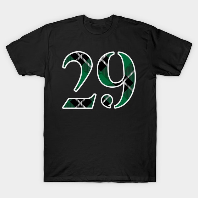 29 Sports Jersey Number Green Black Flannel T-Shirt by Design_Lawrence